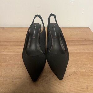 French Connection Black Pointed Slingback Kitten Heels
